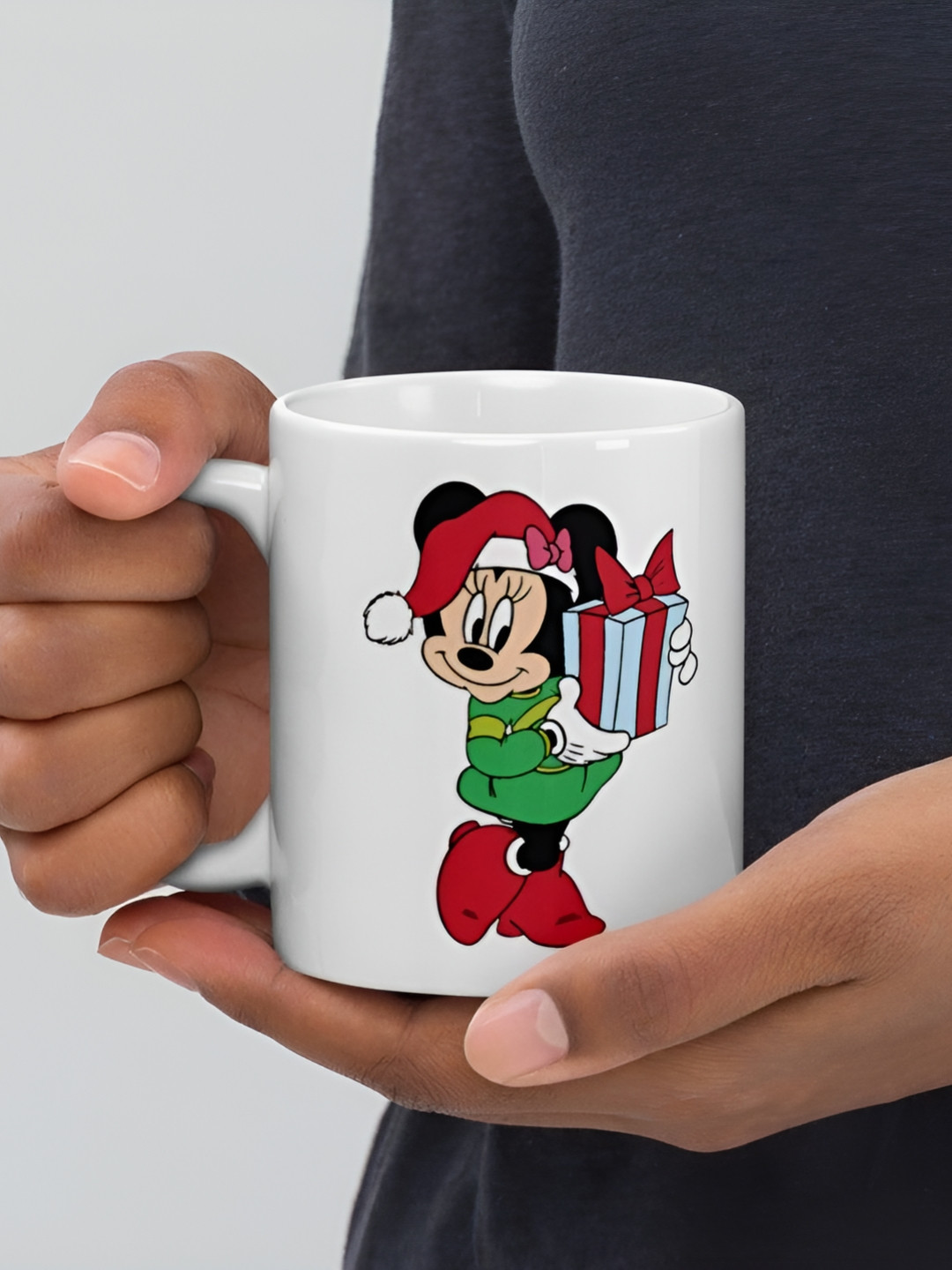 Mr UVD White & Green Minnie Mouse Printed Ceramic Glossy Mug - 350 ml