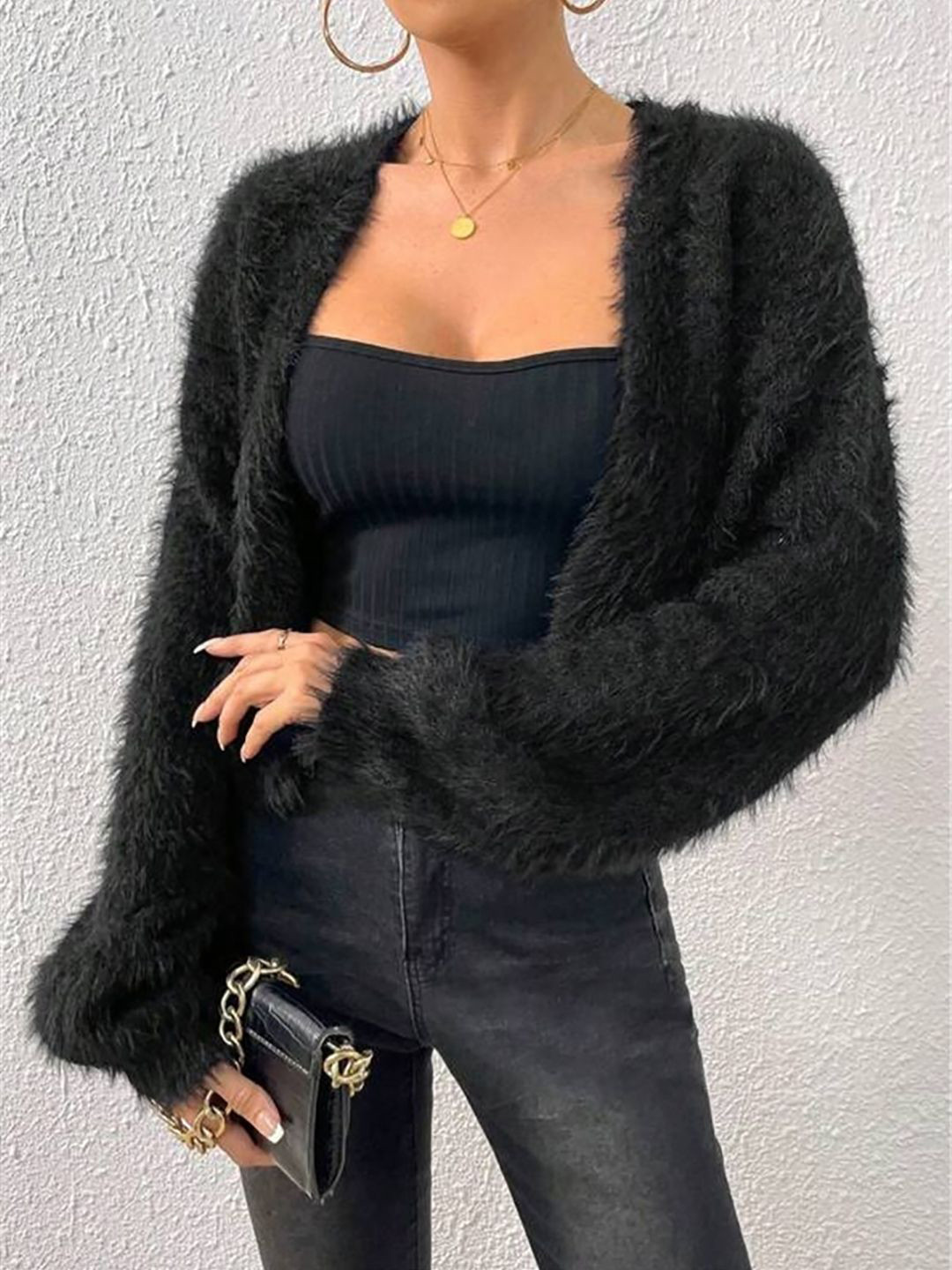 StyleCast Women Solid Fuzzy Front Open Cardigan