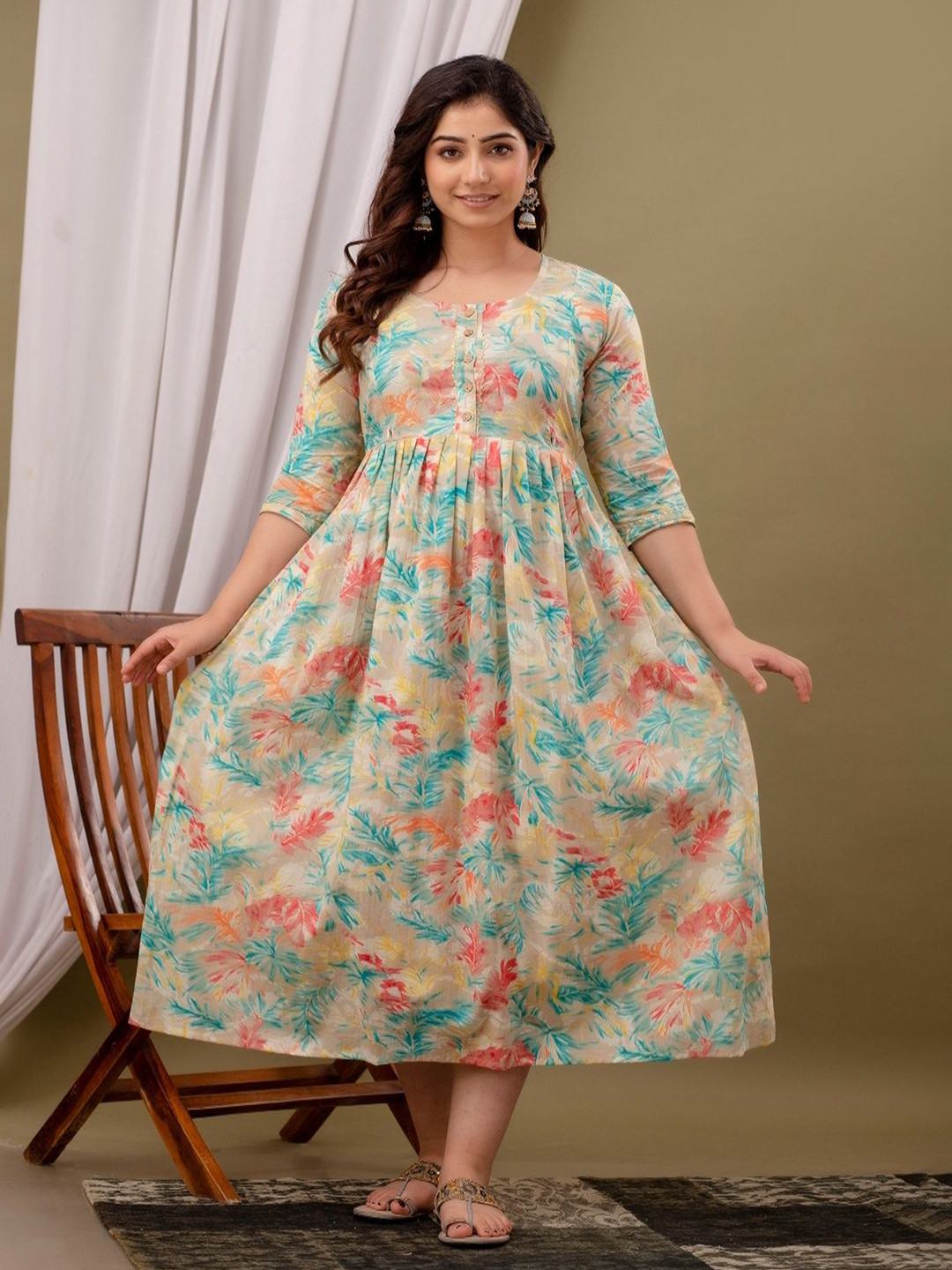 MAINA CREATION Women Floral Printed Maternity Cotton Anarkali Kurta
