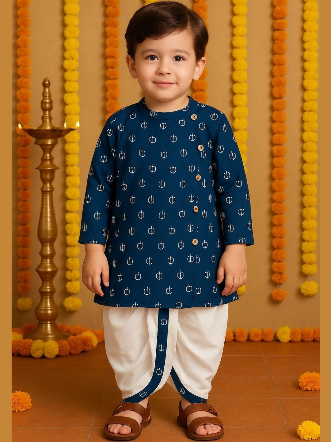 Tittertots Unisex Kids Printed Boys Pure Cotton Ethnic Kurta Pajama Set