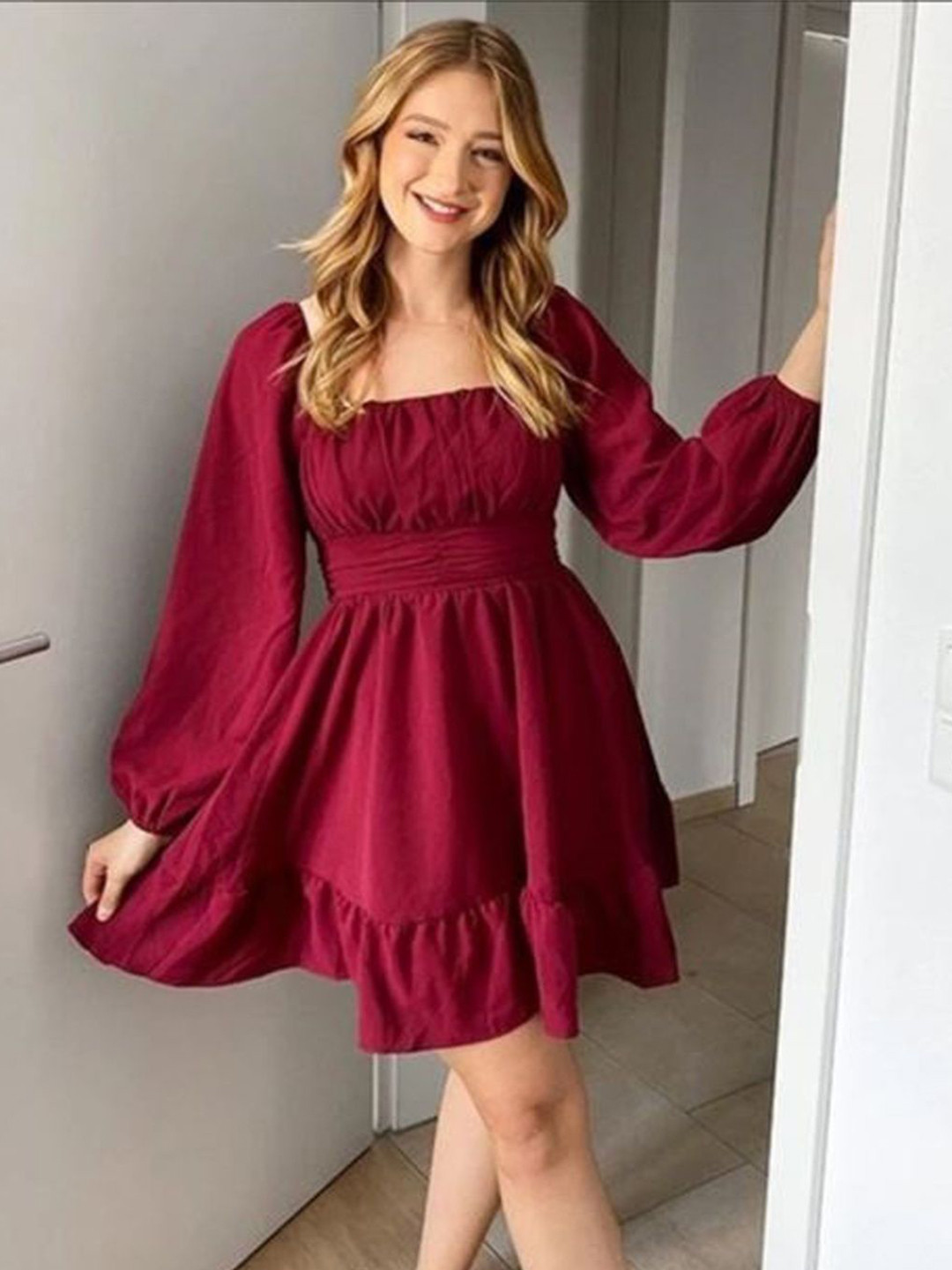 Rudramani Fab Gathered or Pleated Fit & Flare Above Knee Dress