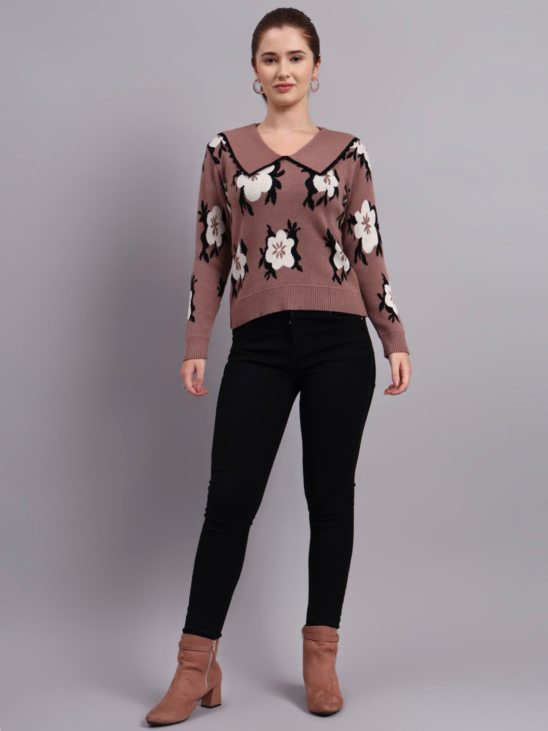 MODKLINE WITH MK Women Floral Printed Woollen Pullover