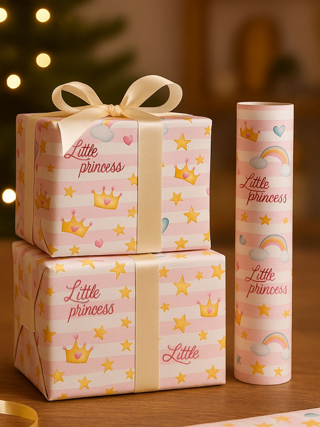 ARTSY Pink & Yellow 5 Pieces Little Princess Printed Gift Wrapping Paper Roll