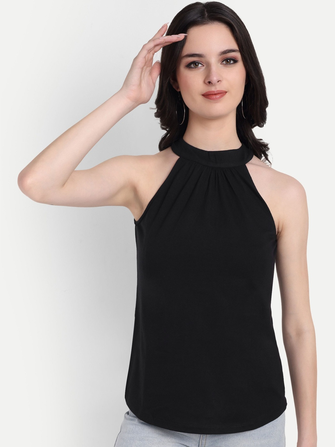 FairLeaf Solid Halter Neck Regular Top
