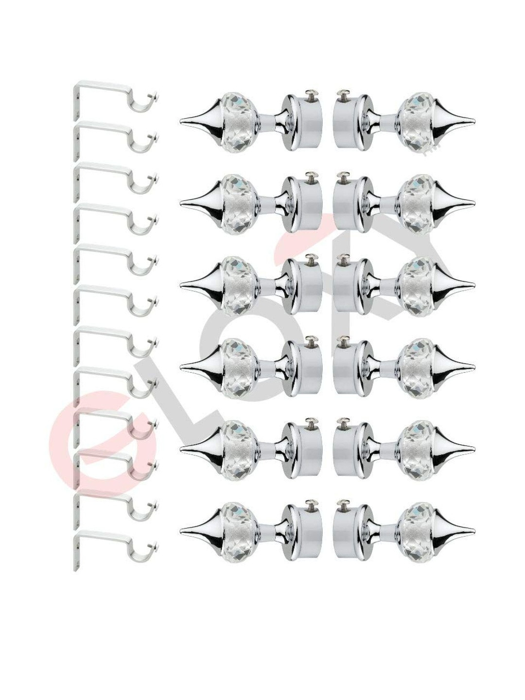 GLOXY Set Of 12 Single Diamond Aluminium Curtain Brackets With Support Fittings