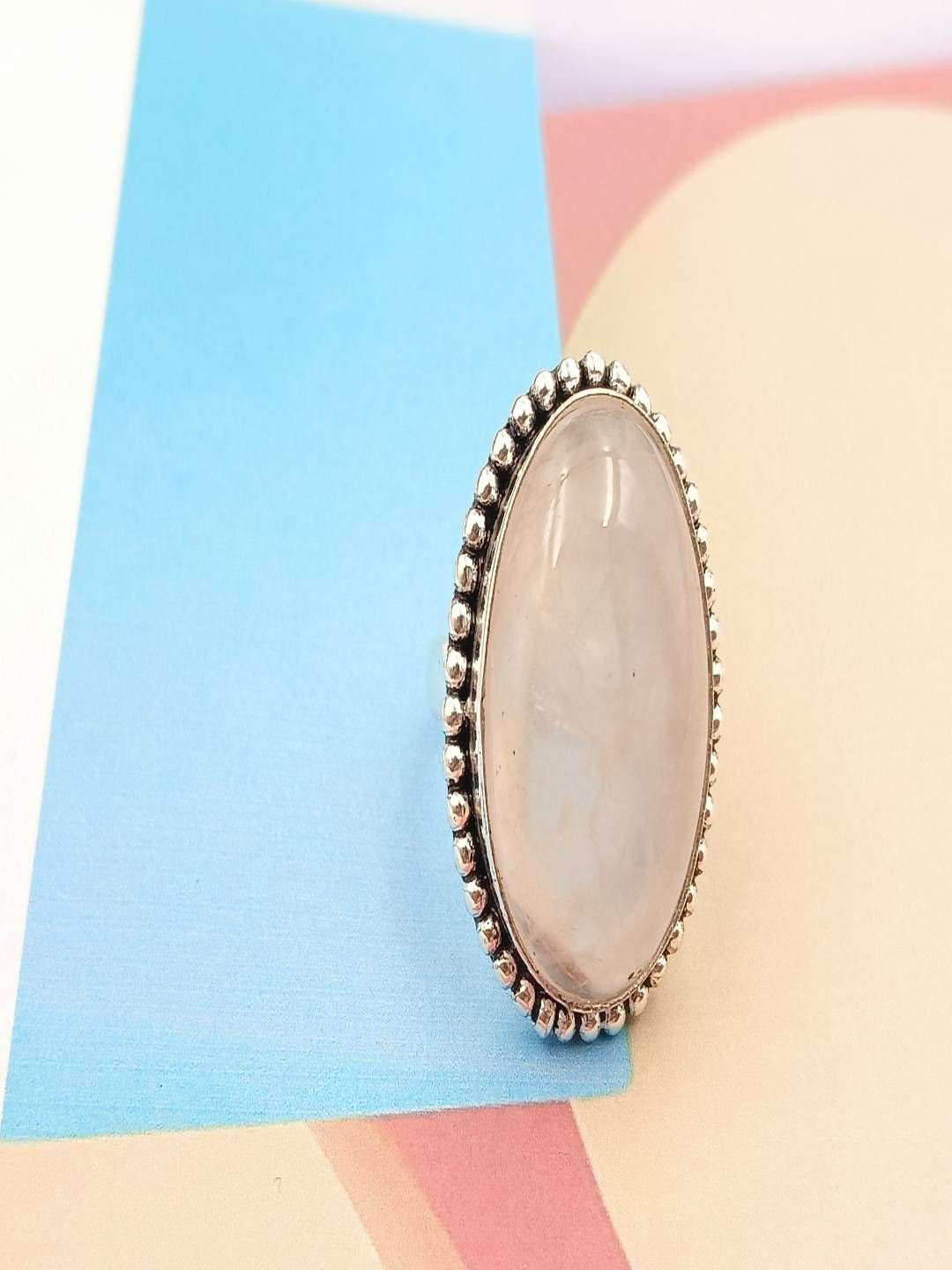 Shrim jewels German Silver Quartz Stone-Studded Oxidised Finger Ring