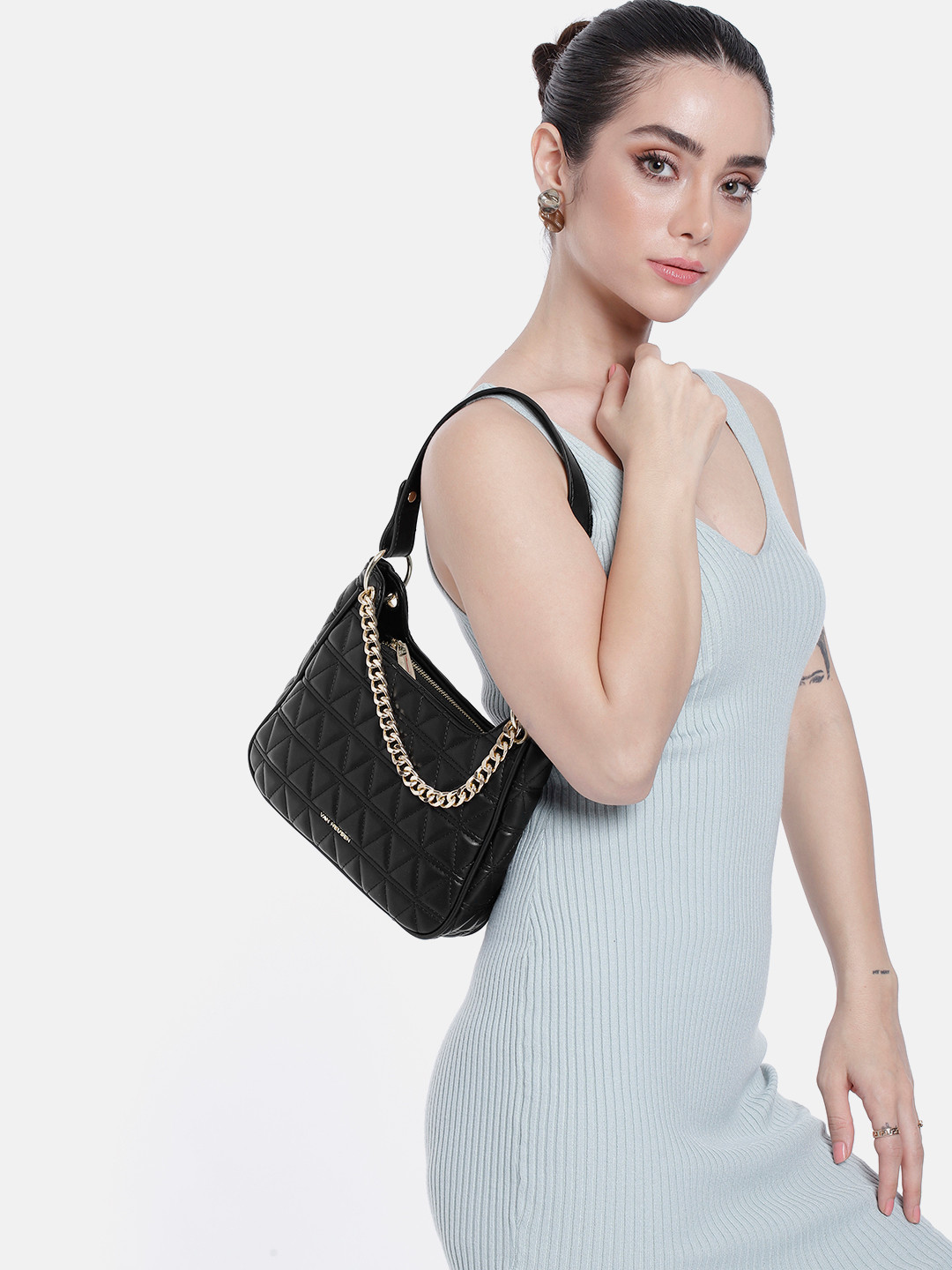 Van Heusen Structured Hobo Bag with Quilted Detail