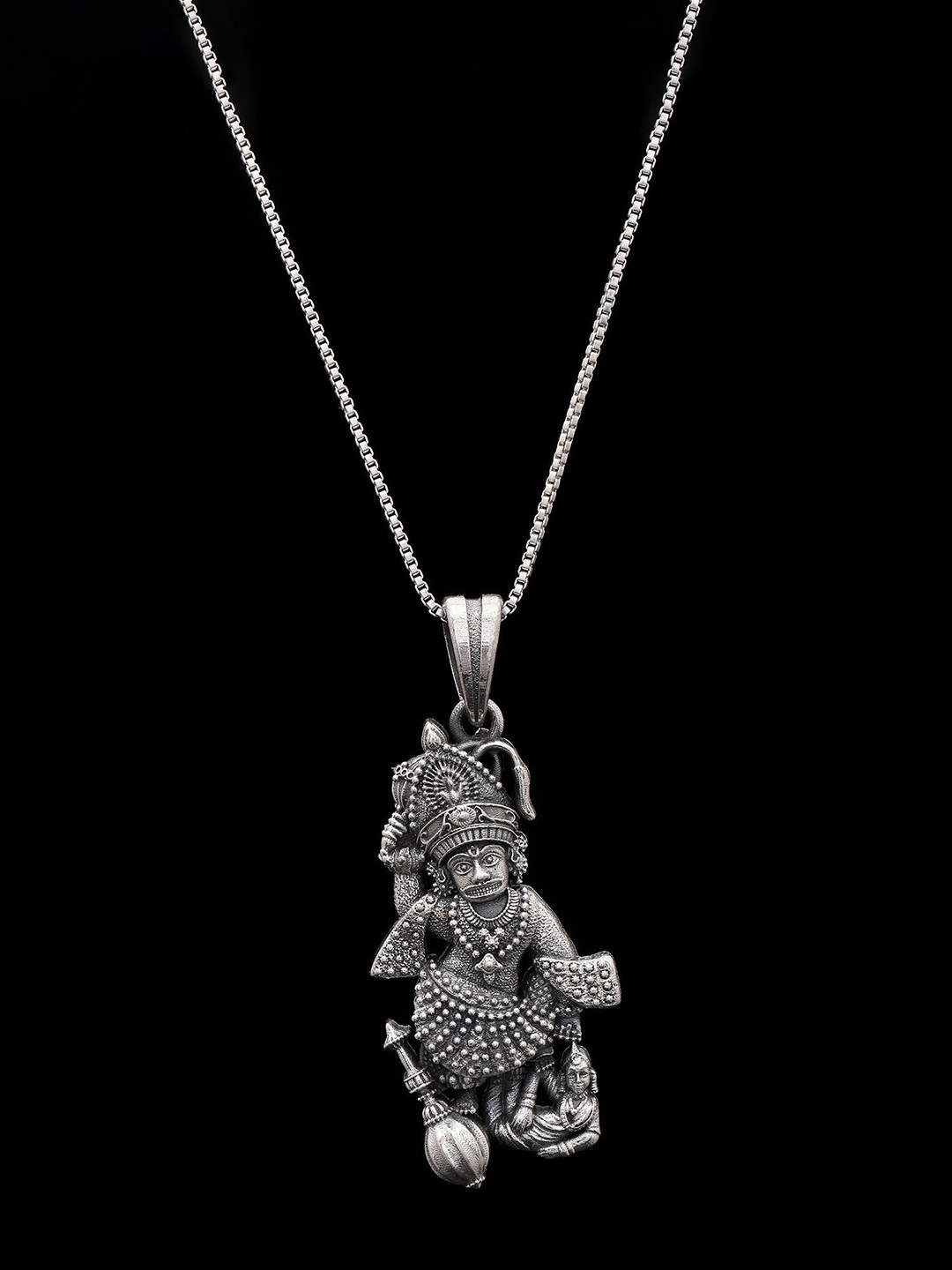 Exotic India Unisex 925 Sterling Silver Shree Kashtabhanjan Hanuman Pendant