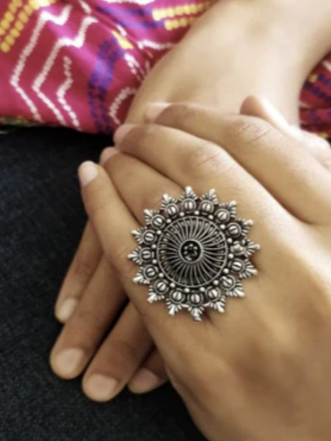 Janpath Online Sliver-Plated Gulbahar Finger Ring