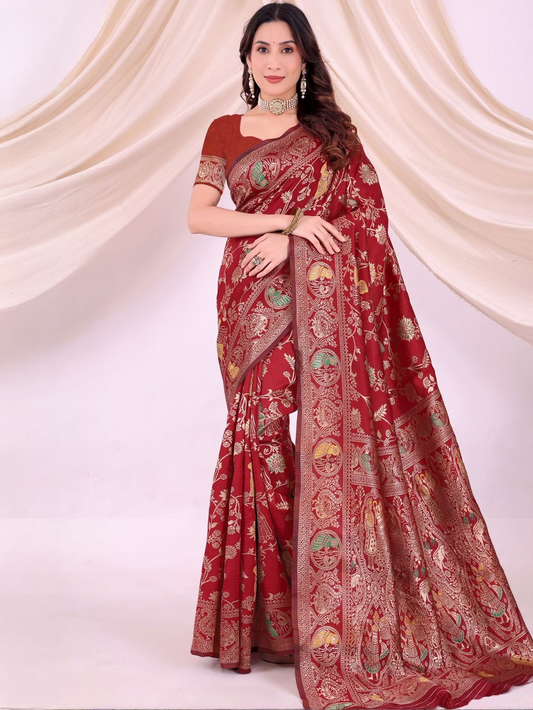 Moda Rapido Maroon Woven Design Silk Cotton Kanjeevaram Saree