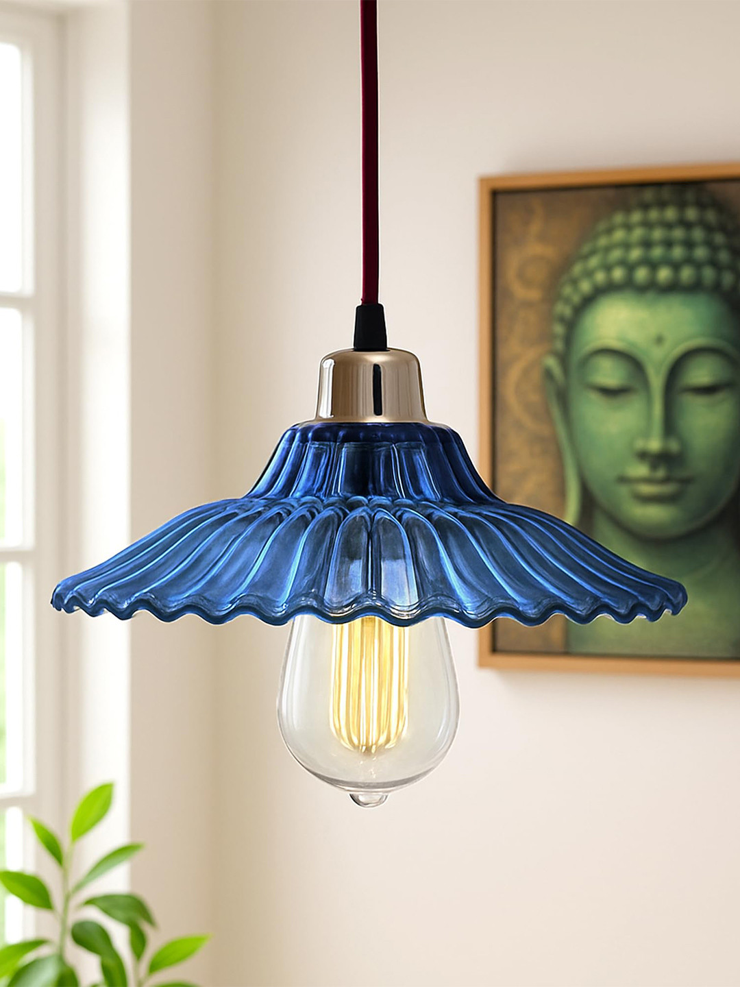 Homesake Blue Textured Glass Ceiling Lamp