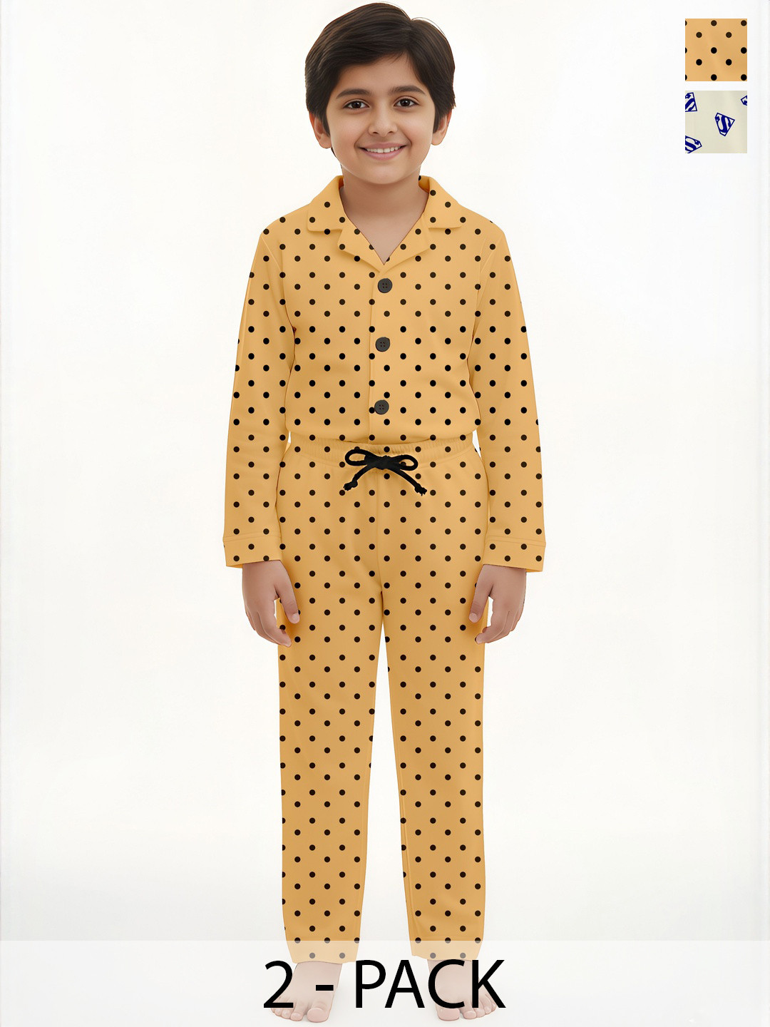 Fasha Unisex Kids Multi Colored Printed Cotton Shirt with Pyjamas Night Set