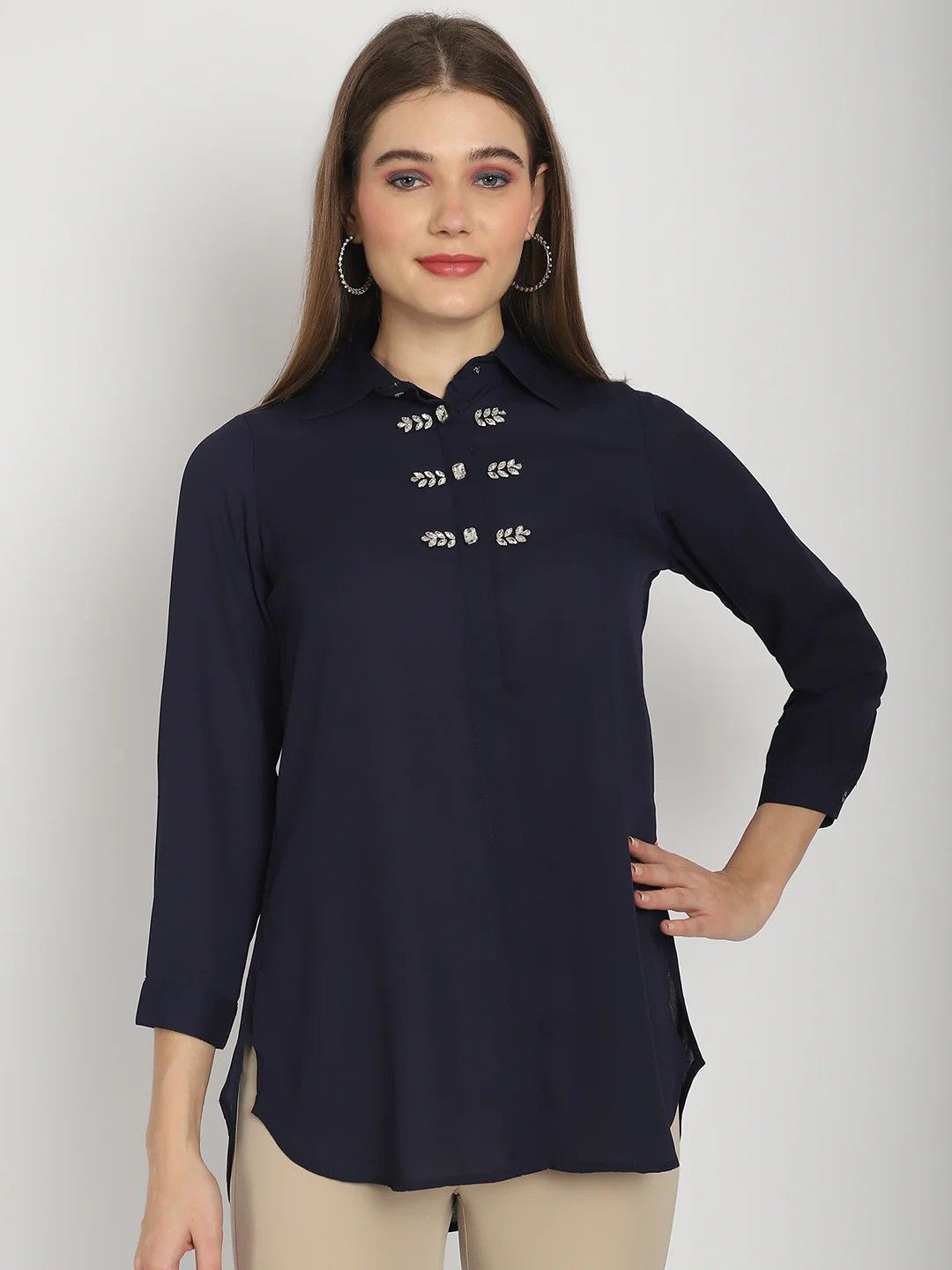CHIQUE Spread Collar Casual Shirt
