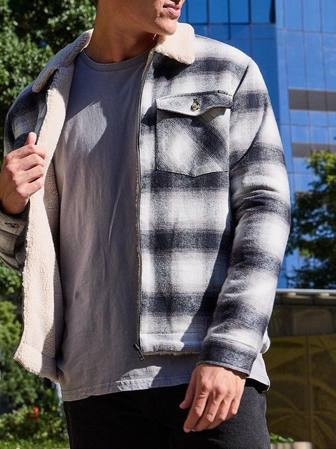 Here&Now Men Black Long Sleeves Spread Collar Checked Regular Shackets