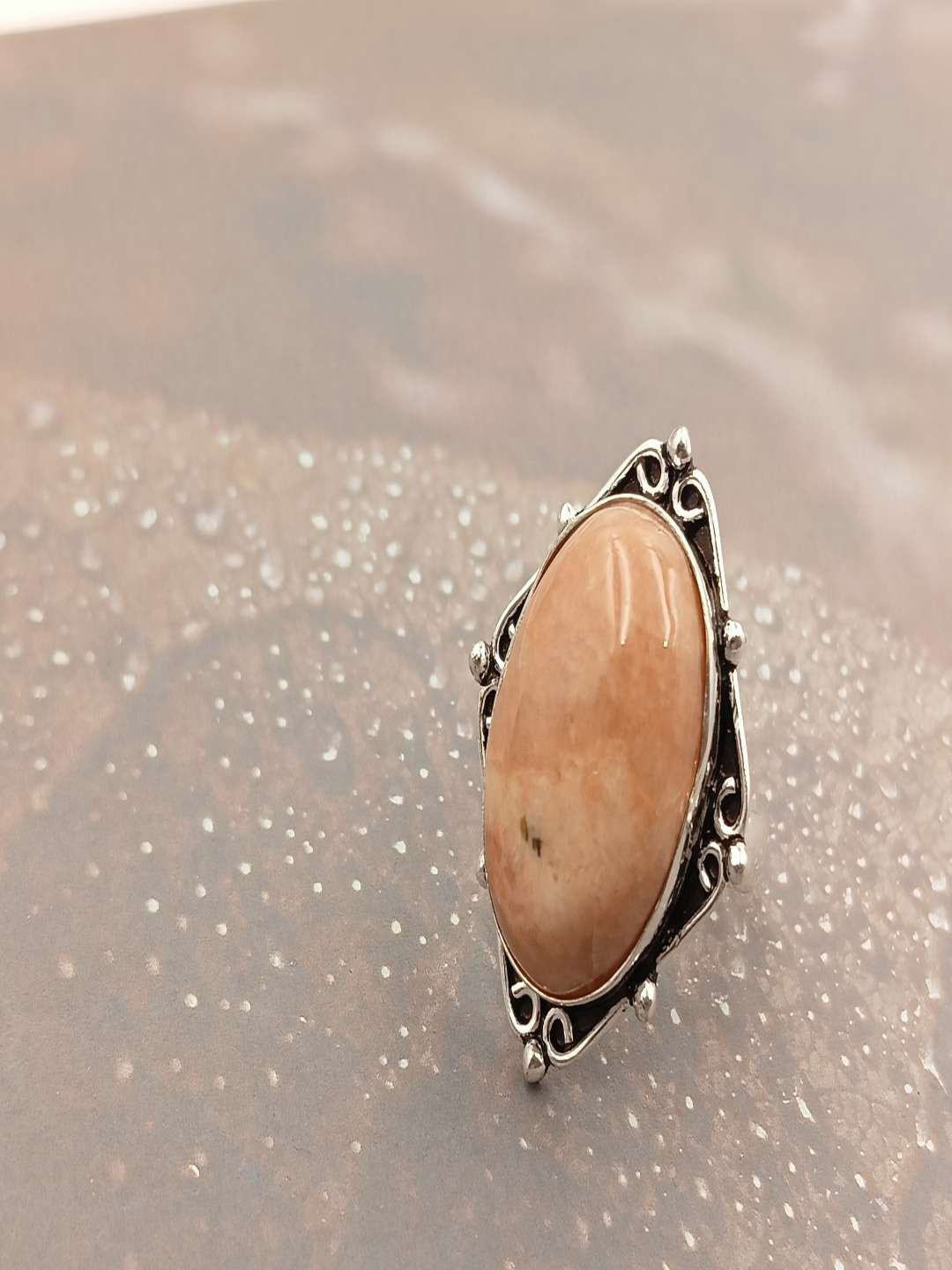 Shrim jewels German Silver Gemstone-Studded Adjustable Oval Oxidised Finger Ring