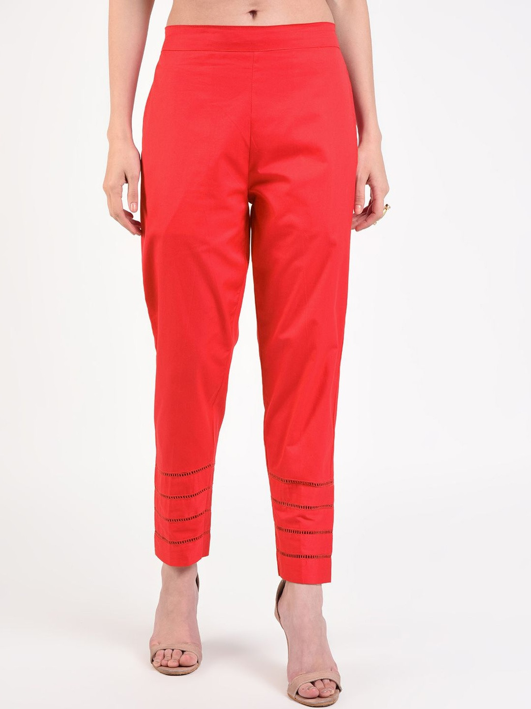 Moda Rapido Women Red Tik Tik Lace Relaxed Trousers