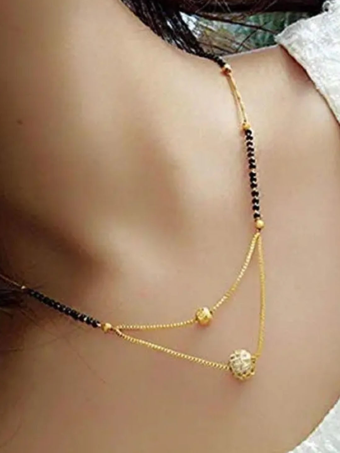 Supershop Gold Plated Stone-Studded & Beaded Mangalsutra