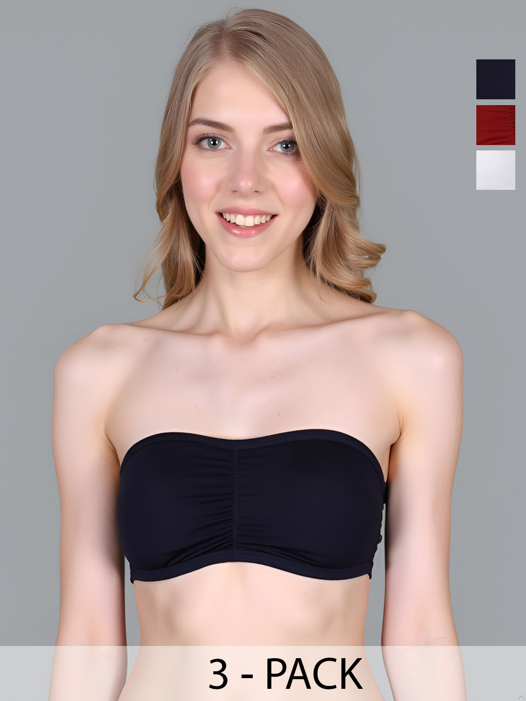 INDIROCKS Pack of 3 Seamless U-Neck Padded Wireles Workout Yoga Bandeau Bra