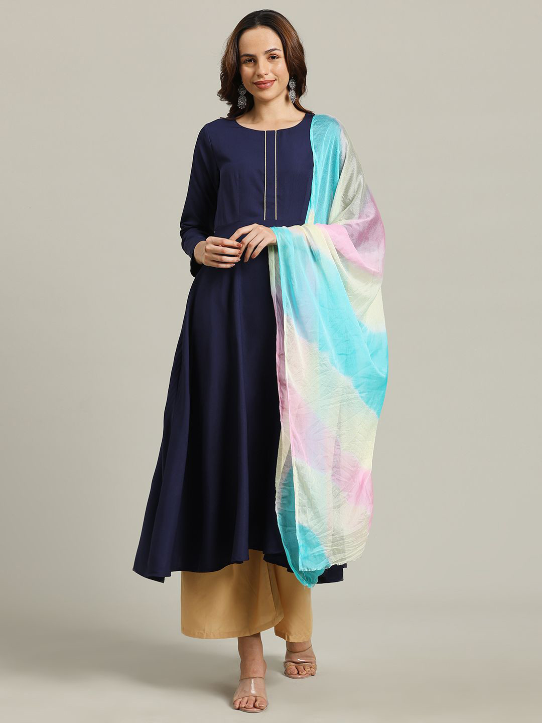 THE FAB FACTORY Women Solid Daily A-Line Kurtas With Dupatta