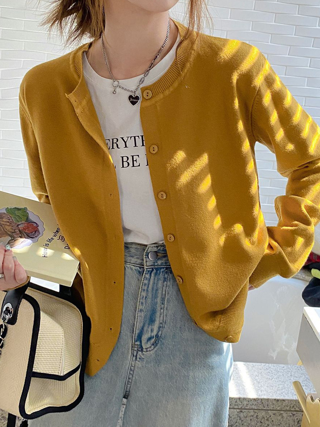 StyleCast Women Solid Long Sleeves Round Neck Cardigan Sweaters