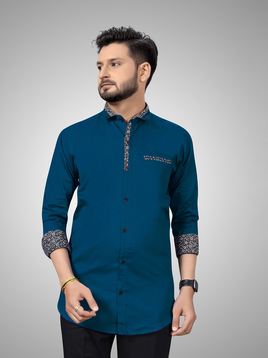 SKY GLOBAL Spread Collar Cotton Shirt