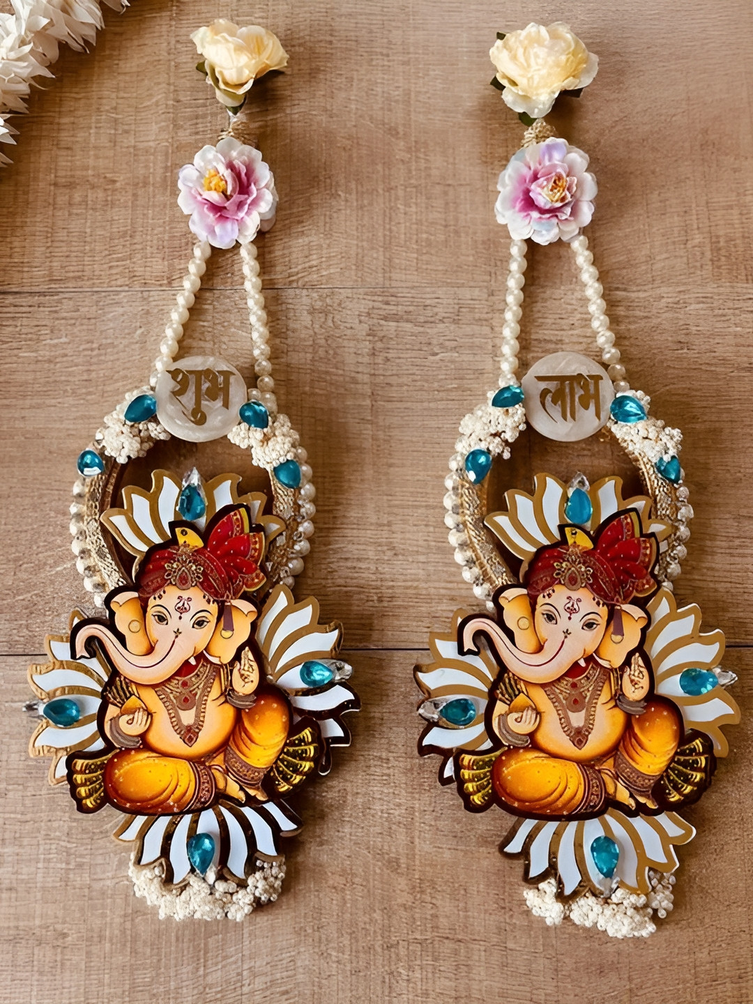 Sellplus Multi 2 Pieces Textured Lotus With Ganesh Ji Shubh Labh Hanging Torans