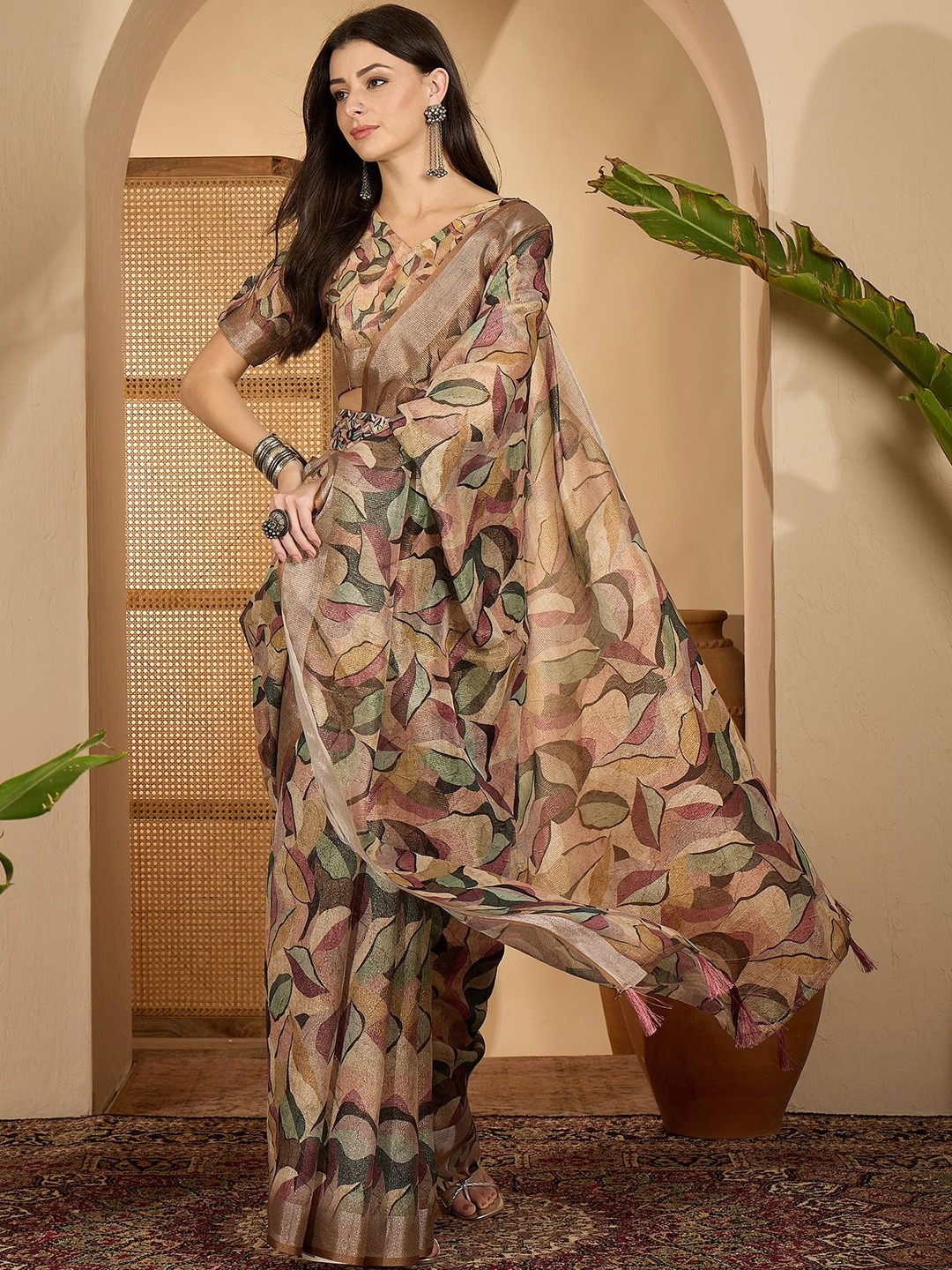 Suha Beige Art Silk   Sarees