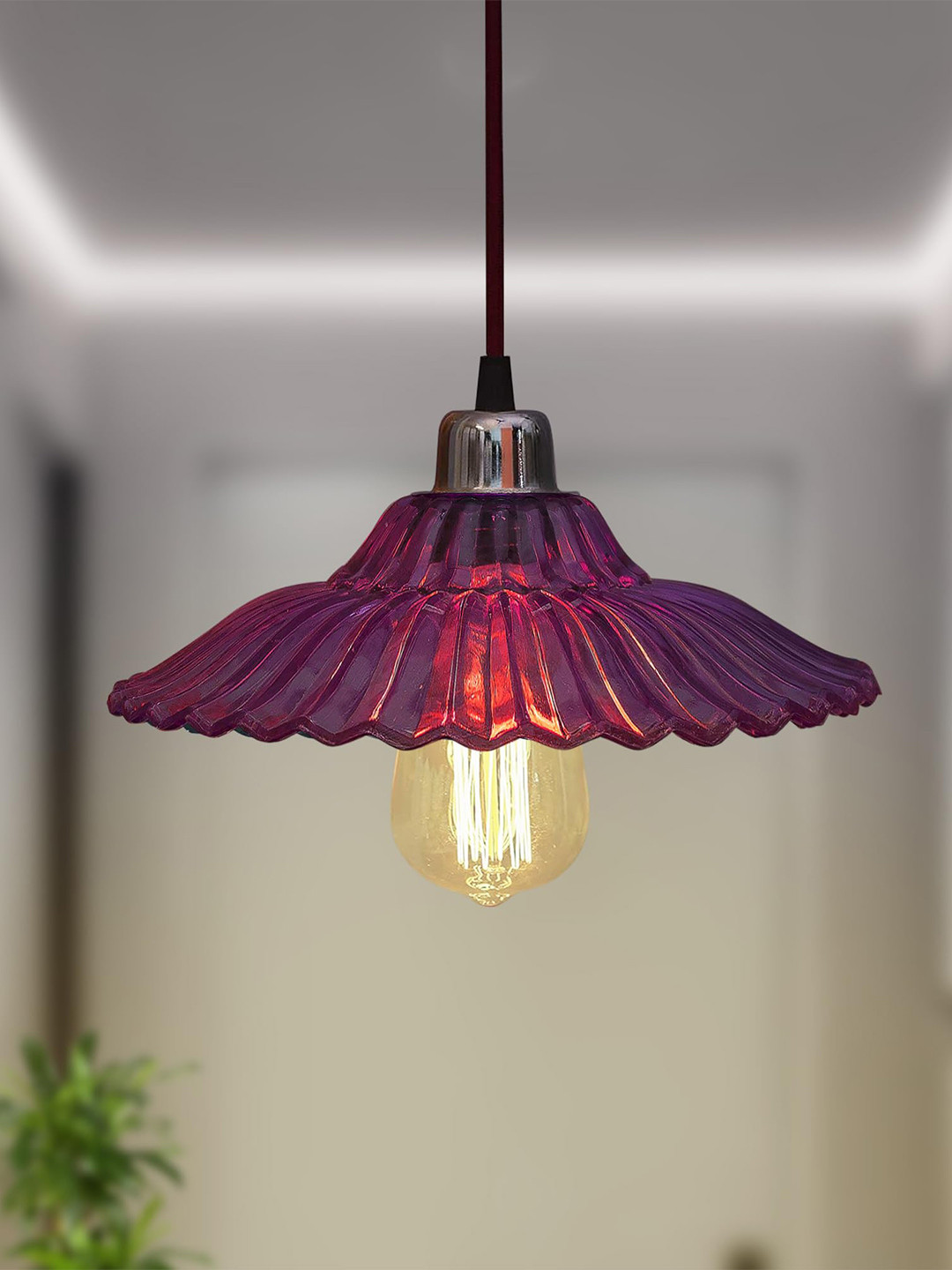 Homesake Violet Textured Glass Pendant Hanging Ceiling Lamp
