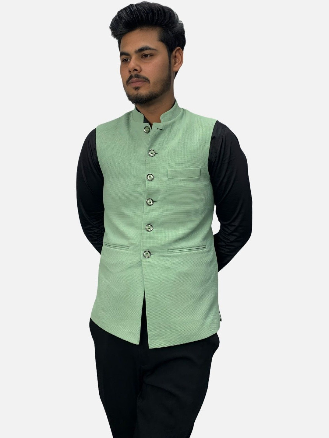 GARGIAN Master Cut Men Knitted and Woven Nehru Jacket