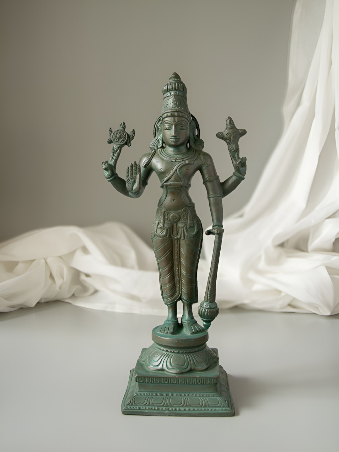 Imli Street Brown & Green Lord Vishnu Religious Idol Metallic Showpiece