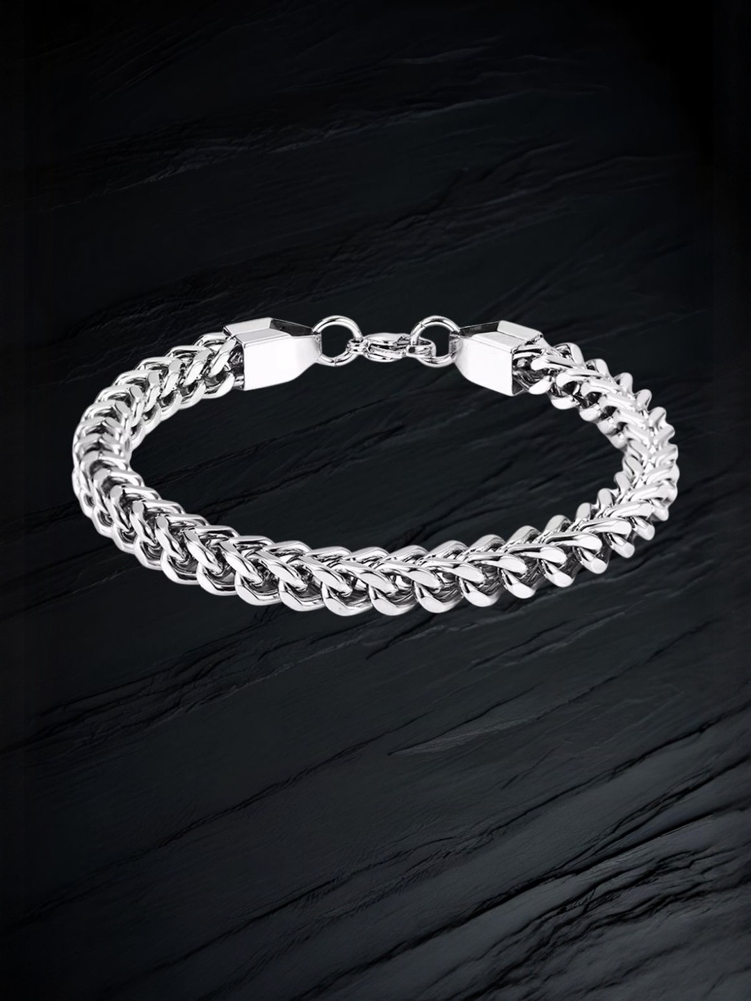 JaishreeFab Unisex Stainless Steel Silver-Plated Link Bracelet
