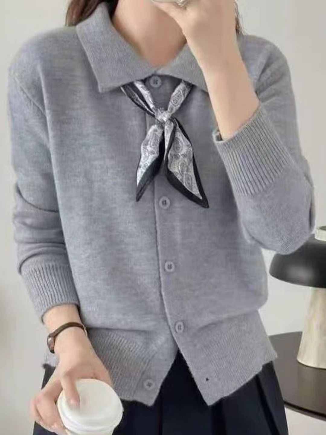 StyleCast Women Long Sleeves Shirt Collar Cardigan