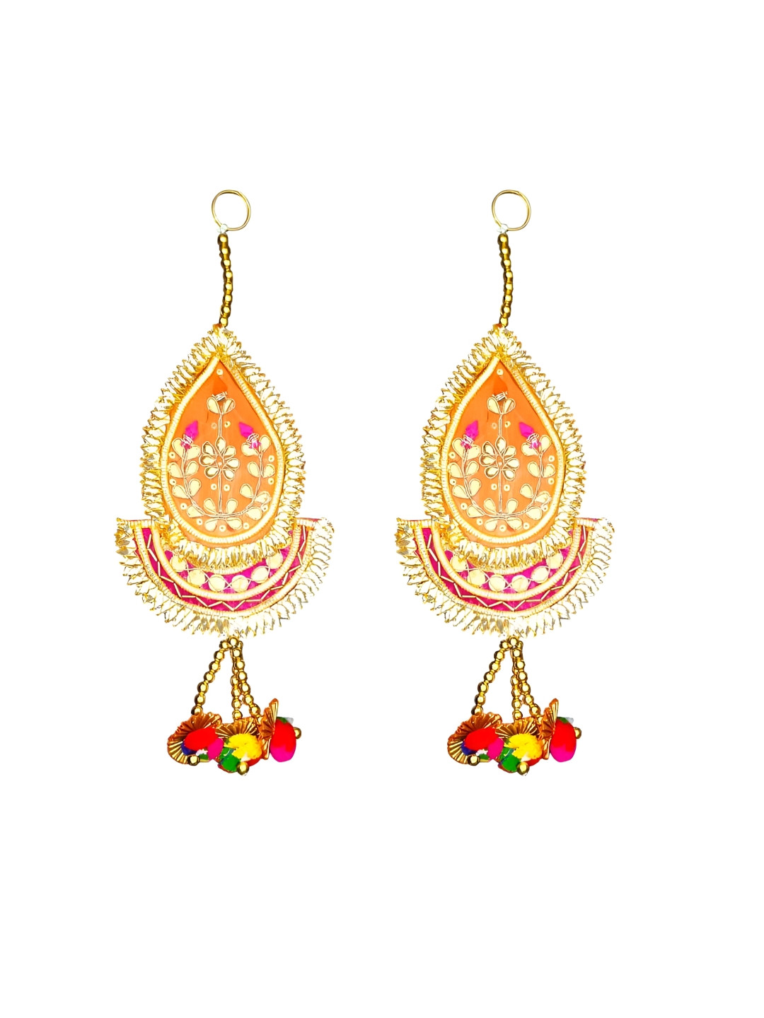 PUFFSMART 2 Pcs Orange & Yellow Textured Diya Shape Gota Patti Hanging Garlands