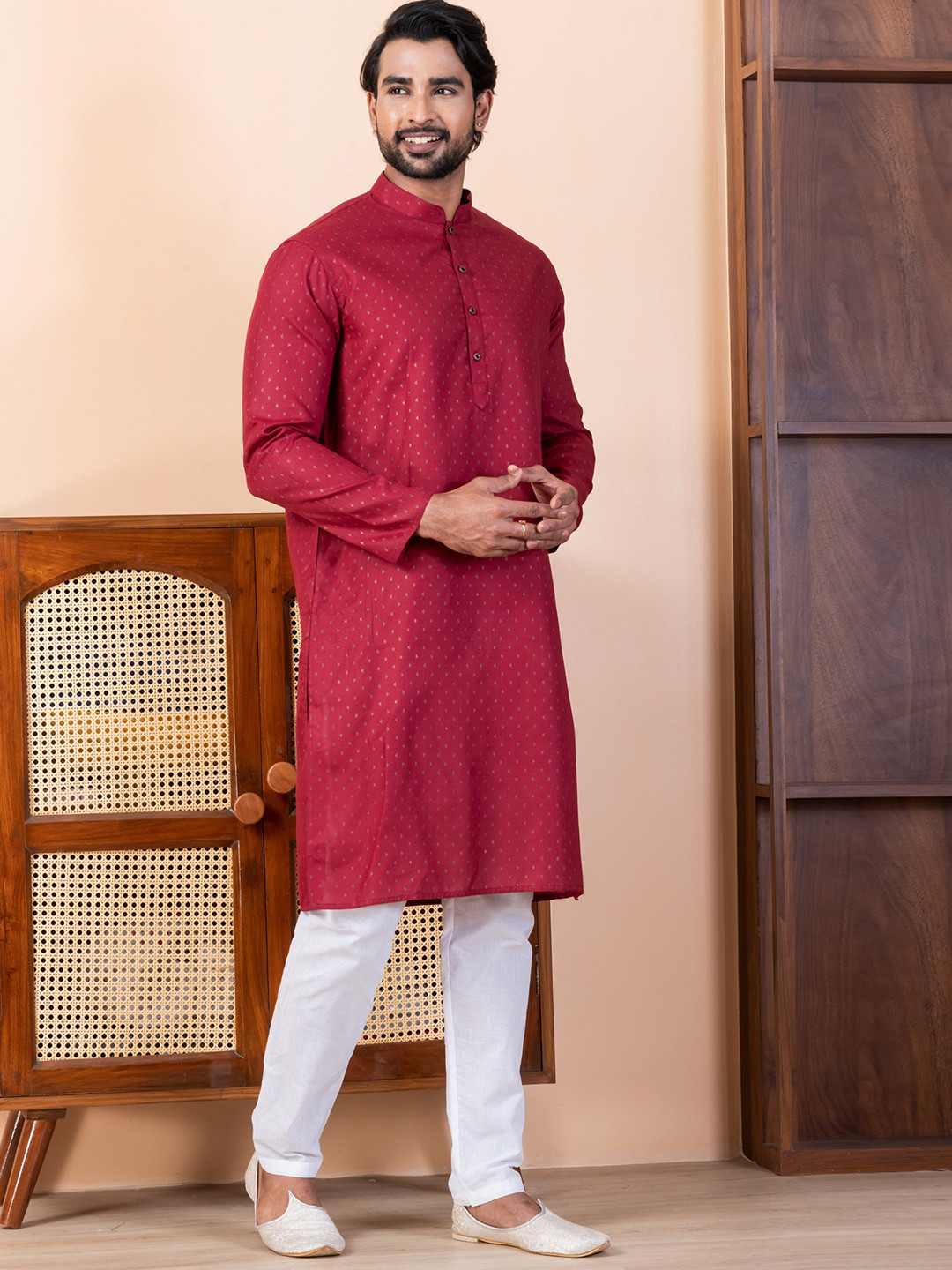 DEVOILER Ethnic Motifs Cotton Straight Knee Length Kurta