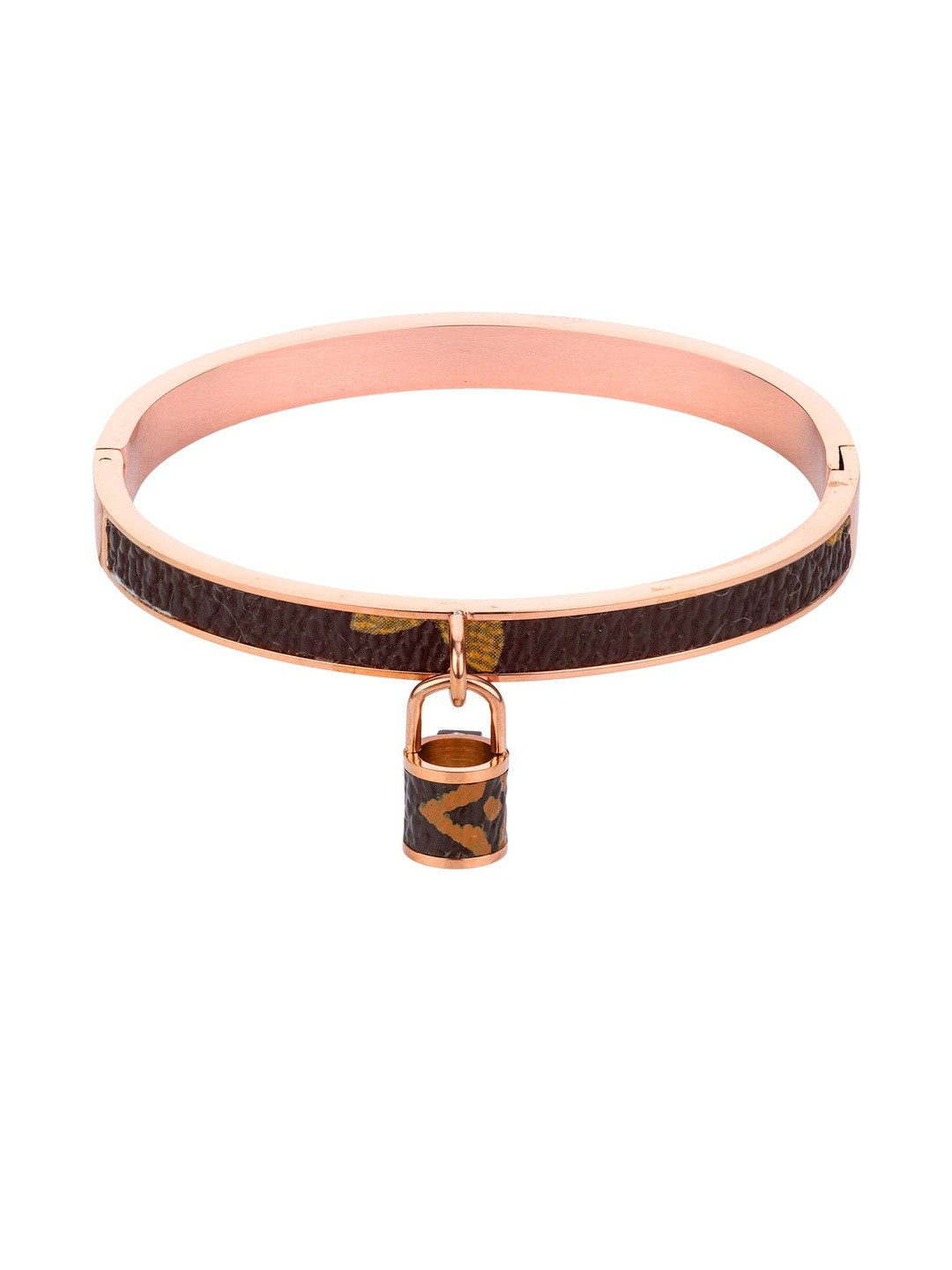 Klean & Care Women Brown Rose Gold-Plated Cuff Bracelet With Lock Charm