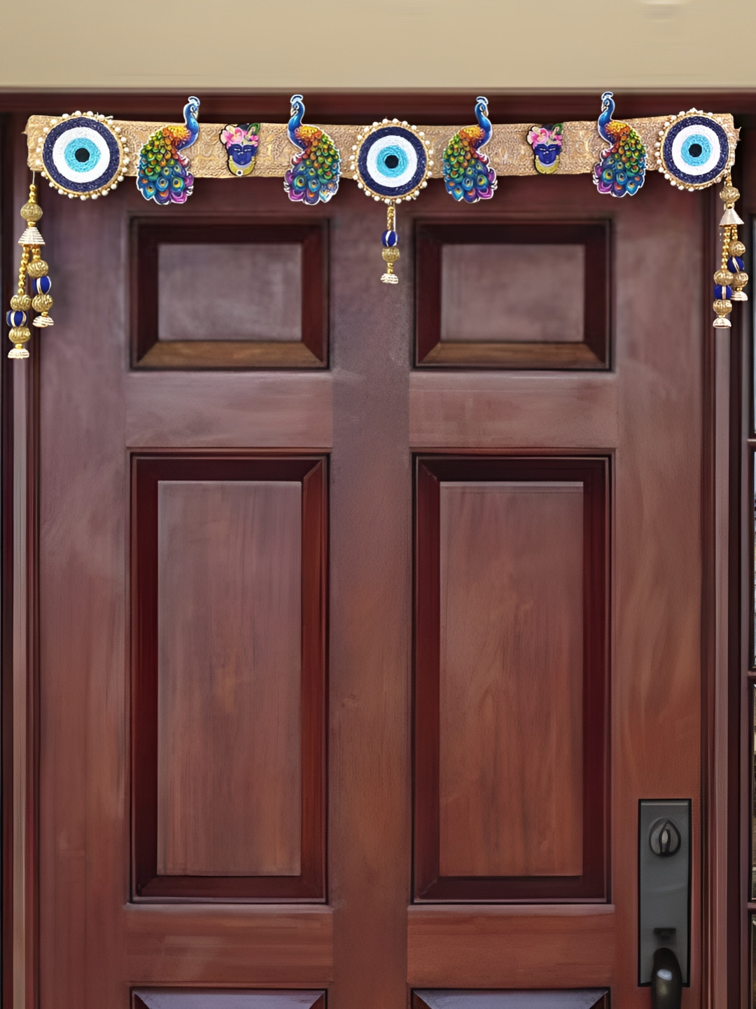 PUFFSMART Blue & Pink Textured Peacock & Evil Eye Bandhanwar Toran