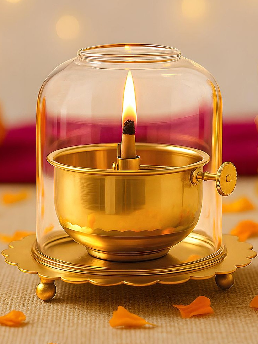 Myntra Elegant Homes Brass Akhand Jyoti Diya Oil Lamp with Adjustable Bati Knob