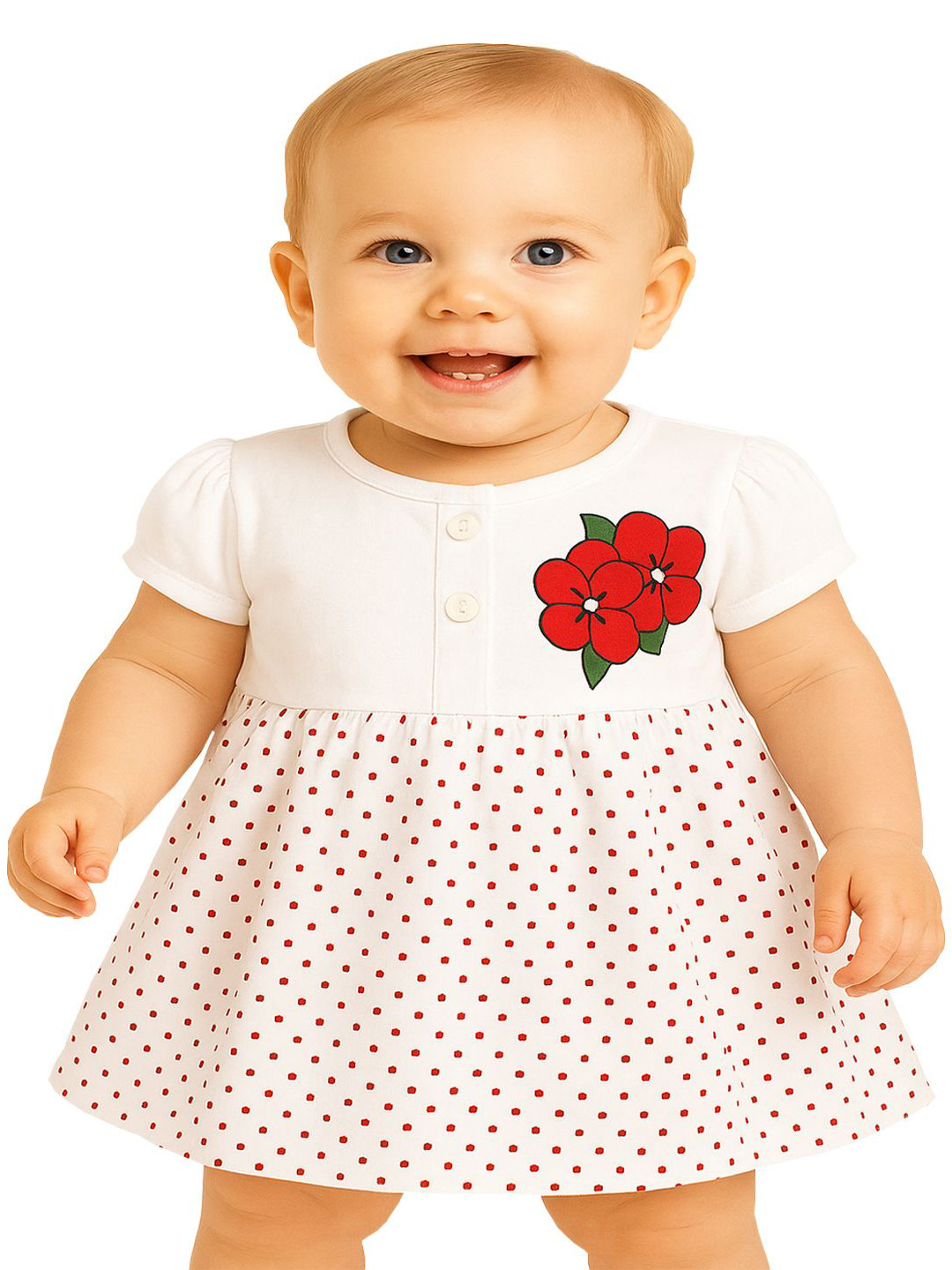KidzzCart Girls Polka Dot Printed Cotton Fit & Flare Dress