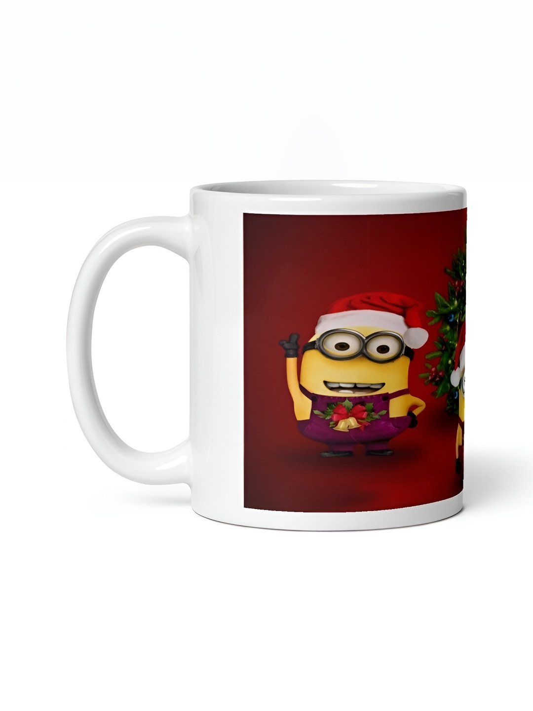 Mr UVD White & Maroon Minion Printed Ceramic Glossy Mug - 350 ml