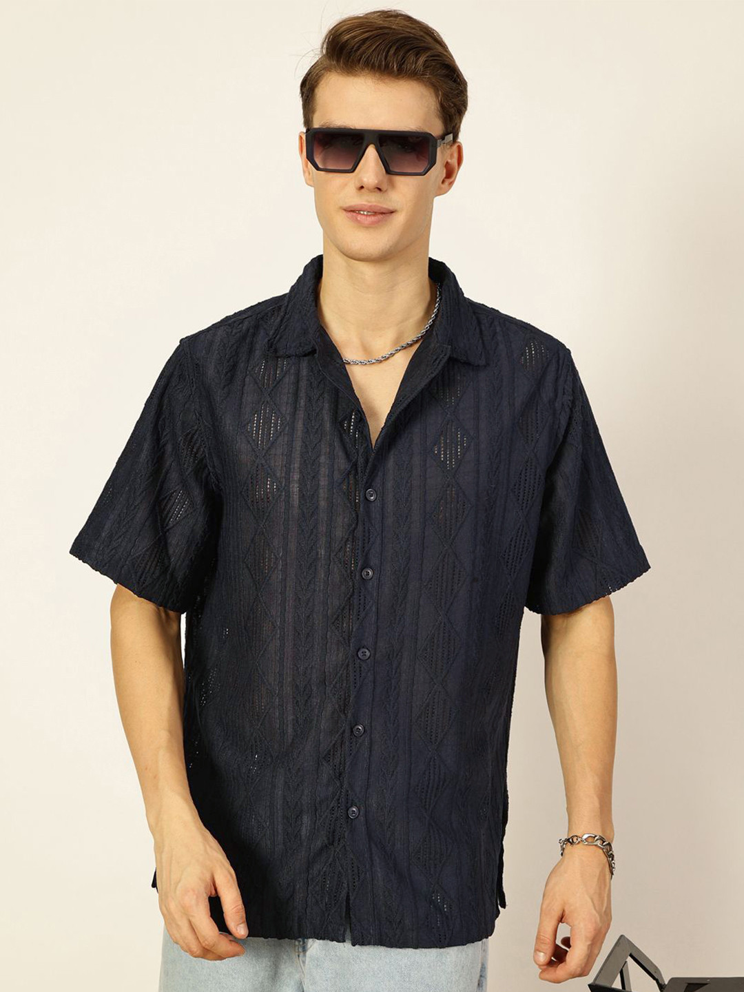 Thomas Scott Men Premium Semi Sheer Casual Oversized Shirt