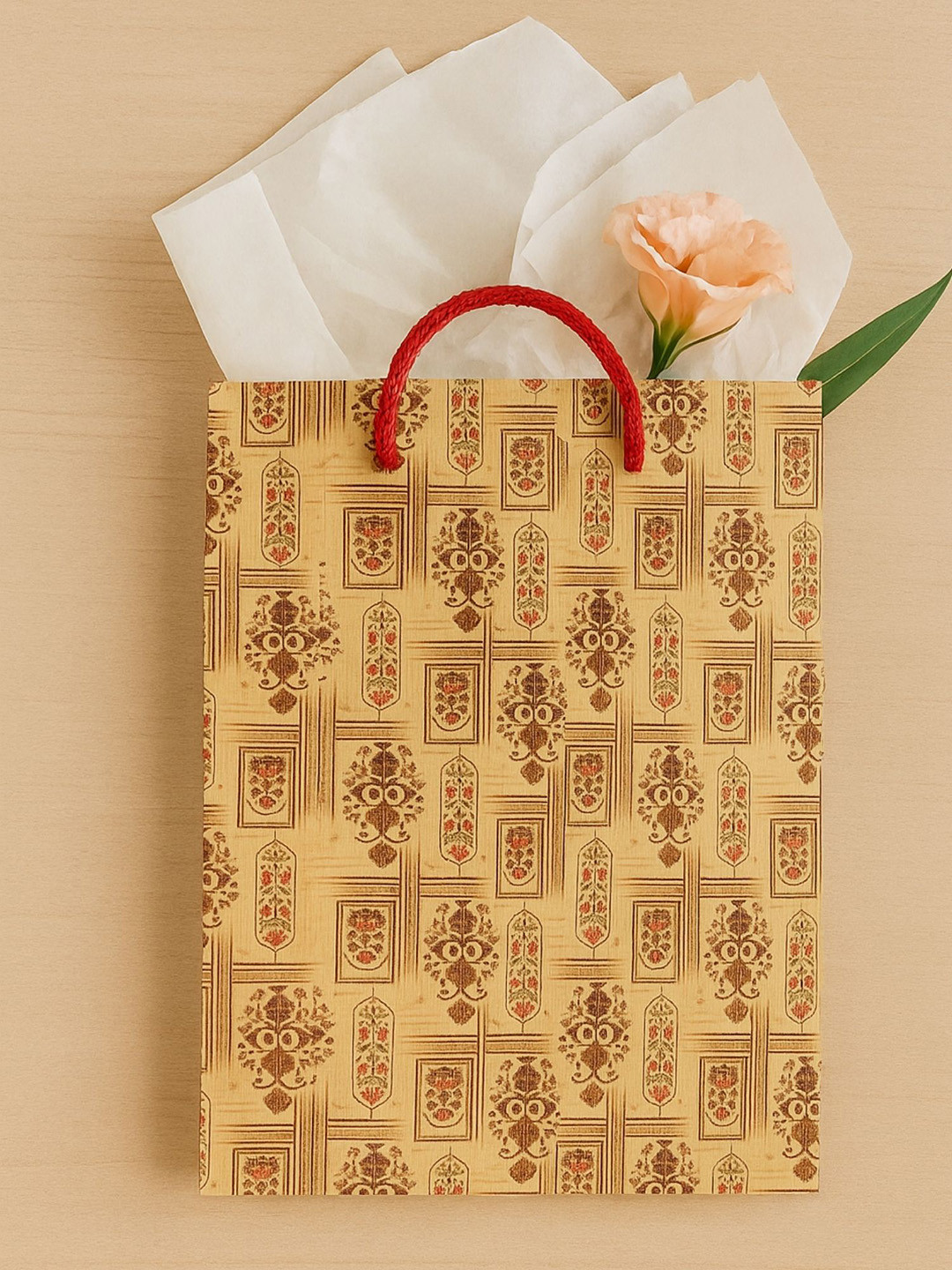 ARTSY Yellow & Brown 5 Pieces Printed Reusable Carry Bags