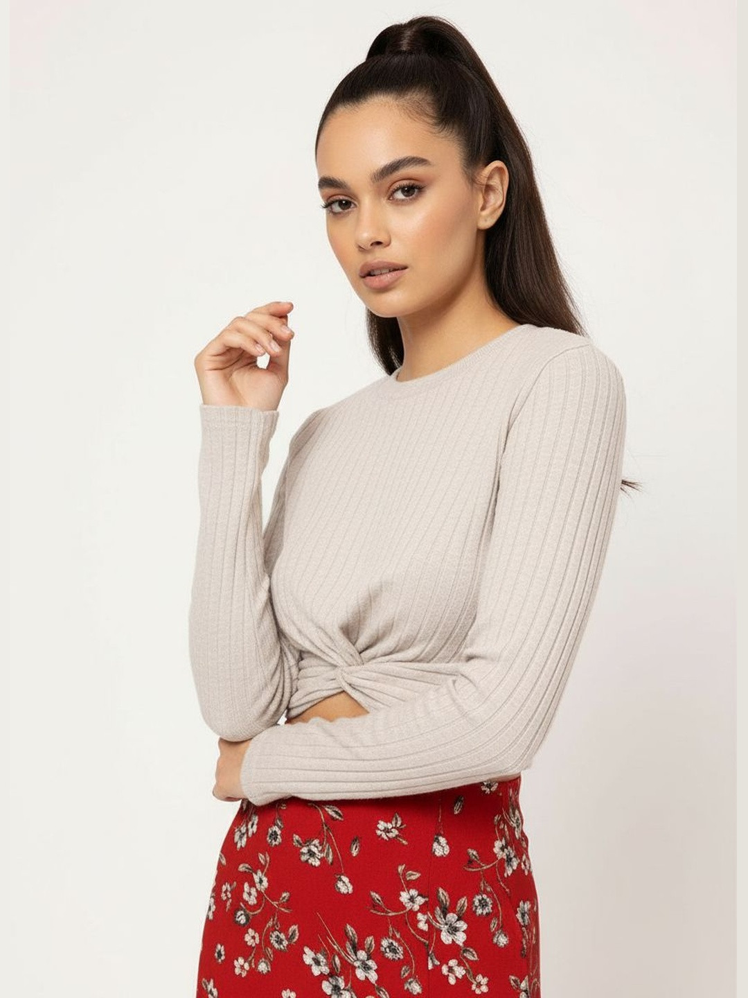 DressBerry Hot-Glow-Glam Twisted Ribbed Crop Top