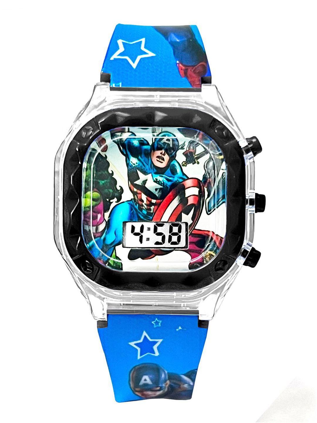 Time Up Kids Captain America Printed Dial & Textured Straps Digital Watch NGLOW-CAP1