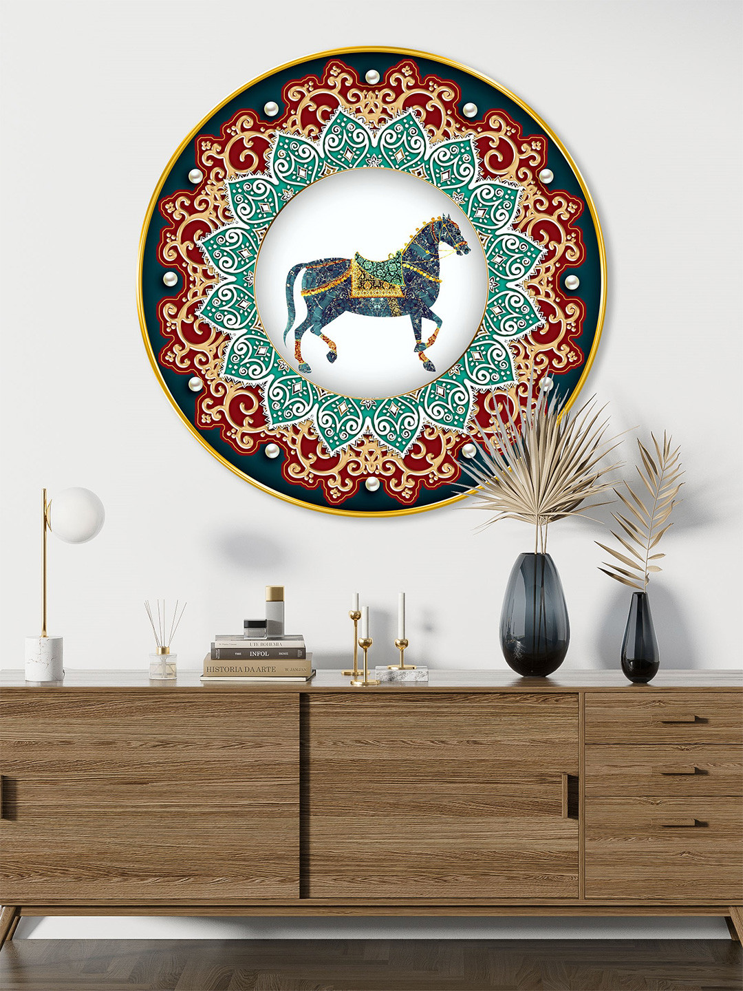 SAF Brown & White  Traditional Theme Wooden Round Shaped Wall Paintings