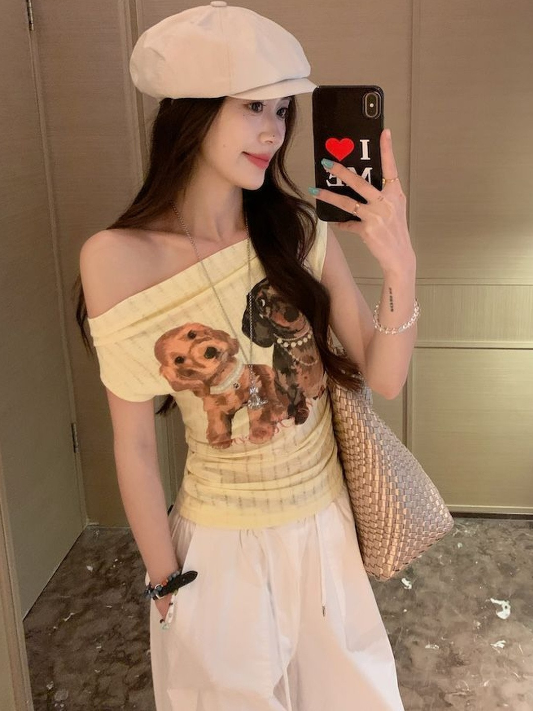 StyleCast x Revolte Women Graphic Printed One Shoulder Fitted Crop Top