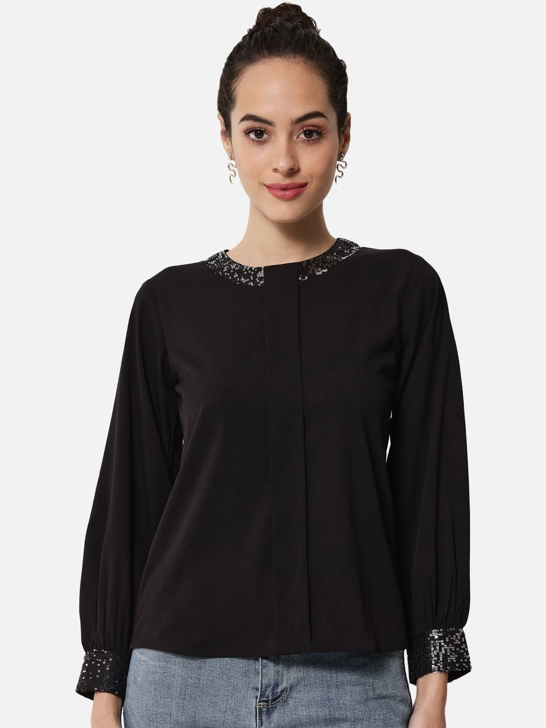 OTIRA Women Solid Bling & Sparkly Crepe Top