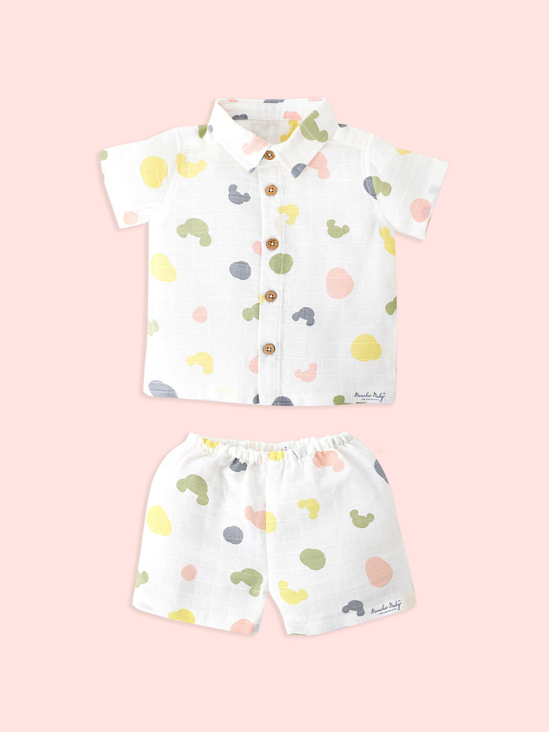 Honcho Baby Boys Printed Short Sleeves Pure Cotton Shirt With Shorts