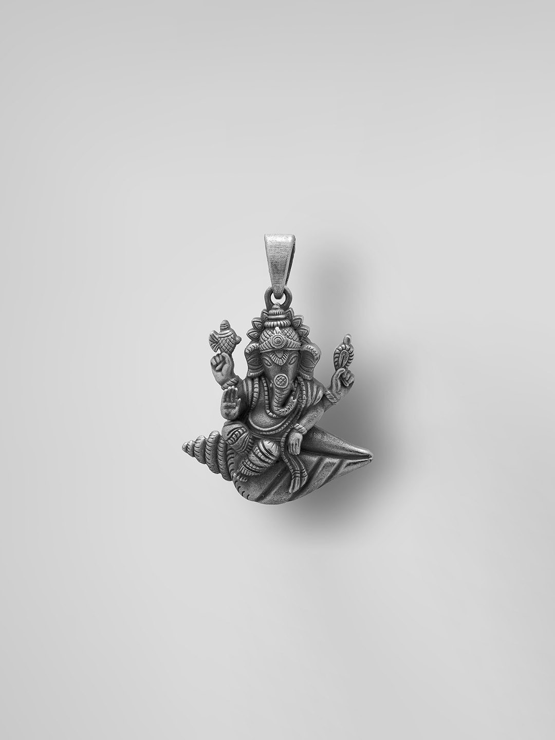 Exotic India Unisex Sterling Silver Ganesha On Conch Pendant