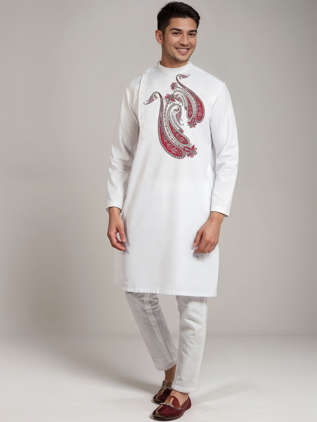 PulseIQ Men Paisley Printed Round Neck Straight Kurta