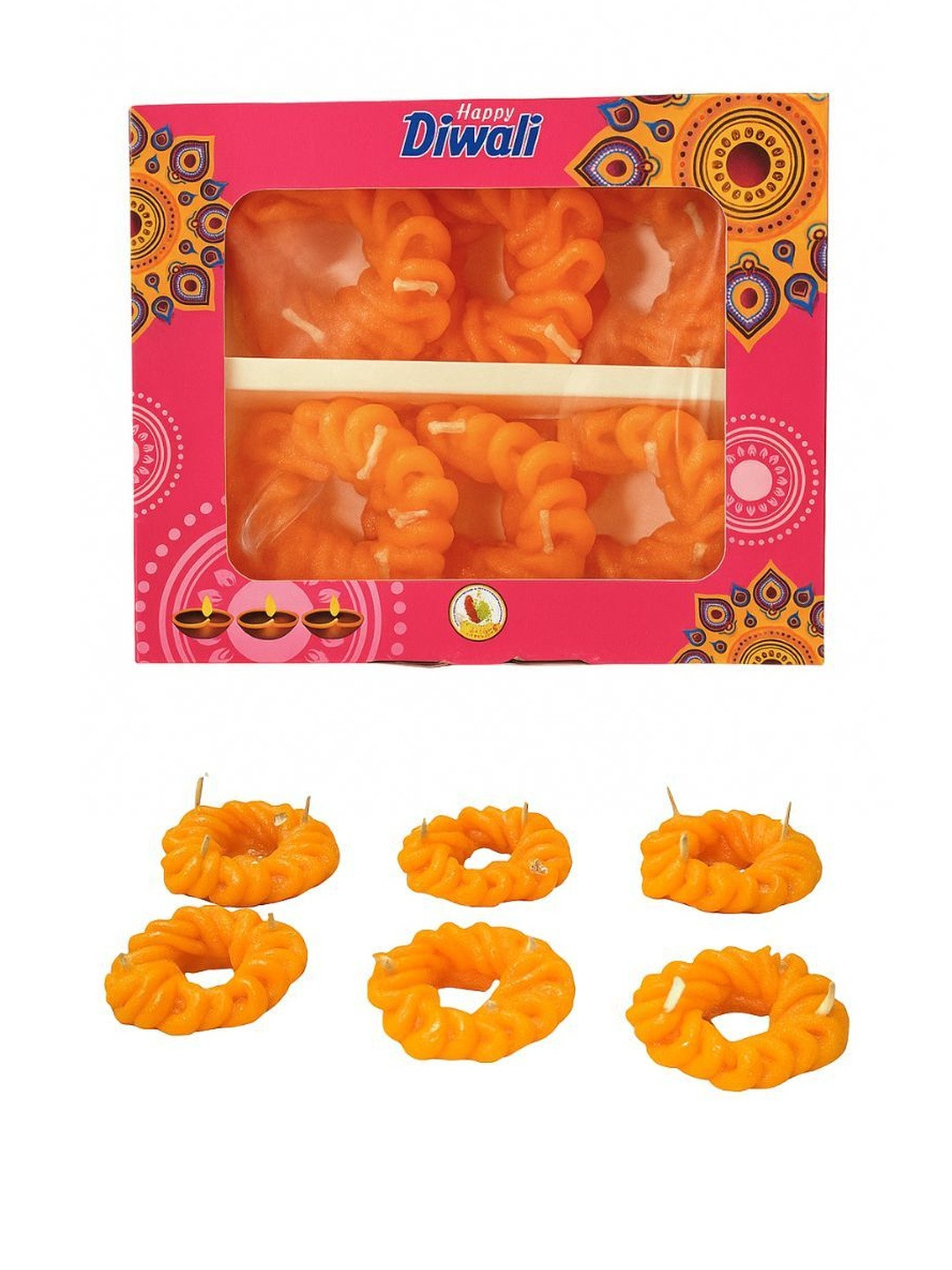 Tiny Shiny Pack of 6 Orange Crystal Wax Barfi Candle